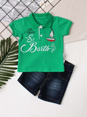 Wholesale 2-Piece Baby Boys T-Shirt Set with Denim Capri 6-24M Kidexs 1026-35055 Зелёный 