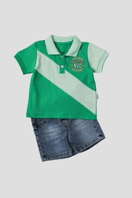 Wholesale 2-Piece Baby Boys T-Shirt Set with Denim Capri 6-24M Kidexs 1026-35056 Зелёный 