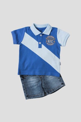 Wholesale 2-Piece Baby Boys T-Shirt Set with Denim Capri 6-24M Kidexs 1026-35056 Светло-серовато- синий
