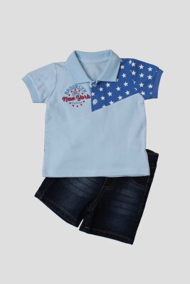 Wholesale 2-Piece Baby Boys T-Shirt Set with Denim Shorts 6-24M Kidexs 1026-35053 Голубой 