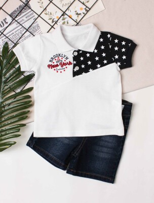 Wholesale 2-Piece Baby Boys T-Shirt Set with Denim Shorts 6-24M Kidexs 1026-35053 Белый 