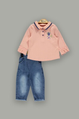 Wholesale 2-Piece Baby Denim Pants and Long Sleeve T-shirt 9-24M Kumru Bebe 1075-3939 Лососевый цвет