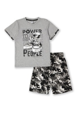 Wholesale 2-Piece Boys Patterned T-shirt and Shorts 8-14Y Elnino 1025-22151 Серый 