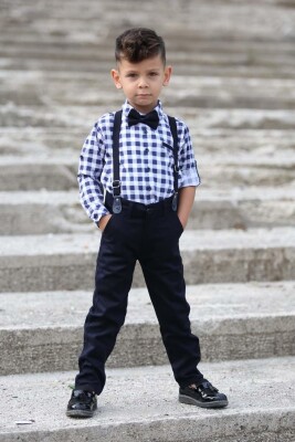 Wholesale 2-Piece Boys Plaid Patterned Shirt and Pants 5-8Y Terry 1036-6288 Темно-синий