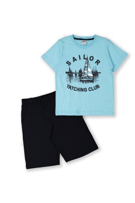 Wholesale 2-Piece Boys T-shirt Set with Shorts 8-14Y Elnino 1025-22152 Бирюзовый