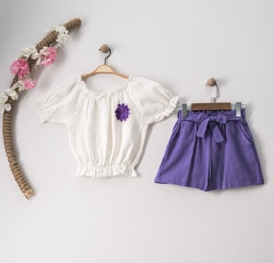 Wholesale 2-Piece Girls Blouse and Linen Shorts Set 7-10Y Büşra Bebe 1016-23101 Лиловый 