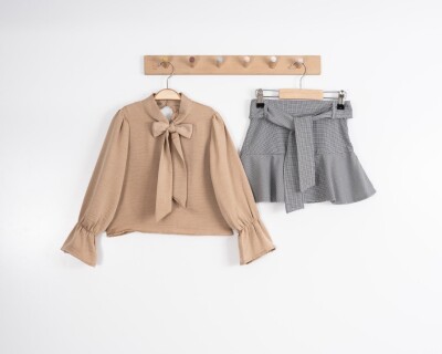 Wholesale 2-Piece Girls Blouse and Skirt Set 4-8Y Moda Mira 1080-7012 Бежевый 