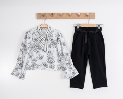 Wholesale 2-Piece Girls Flower Patterned Blouse and Pants Set 8-12Y Moda Mira 1080-7117 - Moda Mira (1)