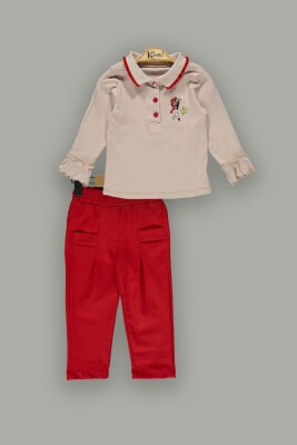 Wholesale 2-Piece Girls Pants and Long Sleeve T-shirt 2-5Y Kumru Bebe 1075-3928 Бежевый 