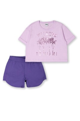 Wholesale 2-Piece Girls T-shirt Set with Shorts 8-14Y Elnino 1025-22253 Лиловый 