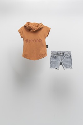 Wholesale 2-Piece Unisex Kids T-shirt and DEnim Shorts Set 6-9Y Moi Noi 1058-MN51363 Черепичный цвет
