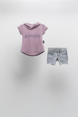Wholesale 2-Piece Unisex Kids T-shirt and DEnim Shorts Set 6-9Y Moi Noi 1058-MN51363 Фиолетовый