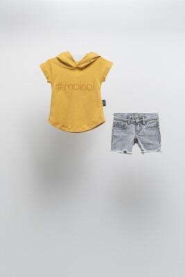 Wholesale 2-Piece Unisex Kids T-shirt and DEnim Shorts Set 6-9Y Moi Noi 1058-MN51363 Горчичный