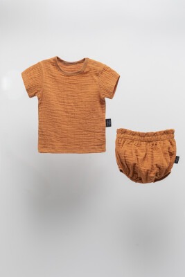 Wholesale 2-Piece Unisex Muslin T-shirt and Shorts Set 3-24M Moi Noi 1058-MN51281 Черепичный цвет