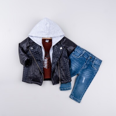 Wholesale 3-Piece Baby Boy Jacket Sweat and Jeans Trousers Set 6-24M Bubbly 2035-2047 - 1