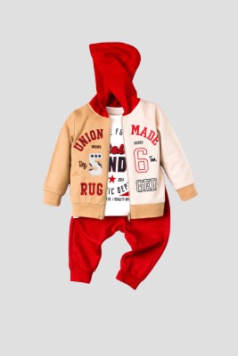 Wholesale 3-Piece Baby Boys Hooded Cardigan Set with T-Shirt and Sweatpants 9-24M Kidexs 1026-90113 - 1