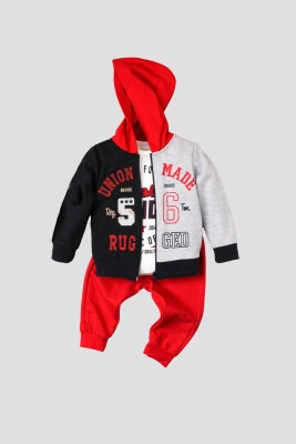 Wholesale 3-Piece Baby Boys Hooded Cardigan Set with T-Shirt and Sweatpants 9-24M Kidexs 1026-90113 - 2