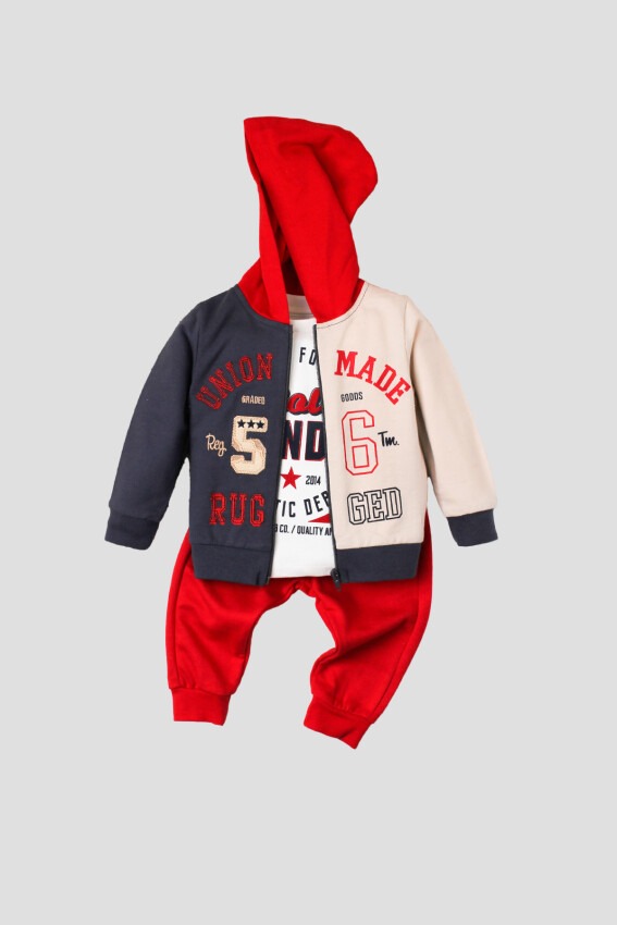 Wholesale 3-Piece Baby Boys Hooded Cardigan Set with T-Shirt and Sweatpants 9-24M Kidexs 1026-90113 - 3