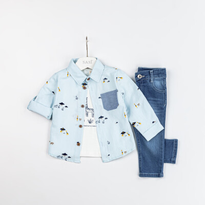 Wholesale 3-Piece Baby Boys Jean Pants Shirt and T-shirt Set 9-24M Sani 1068-9915 Голубой 