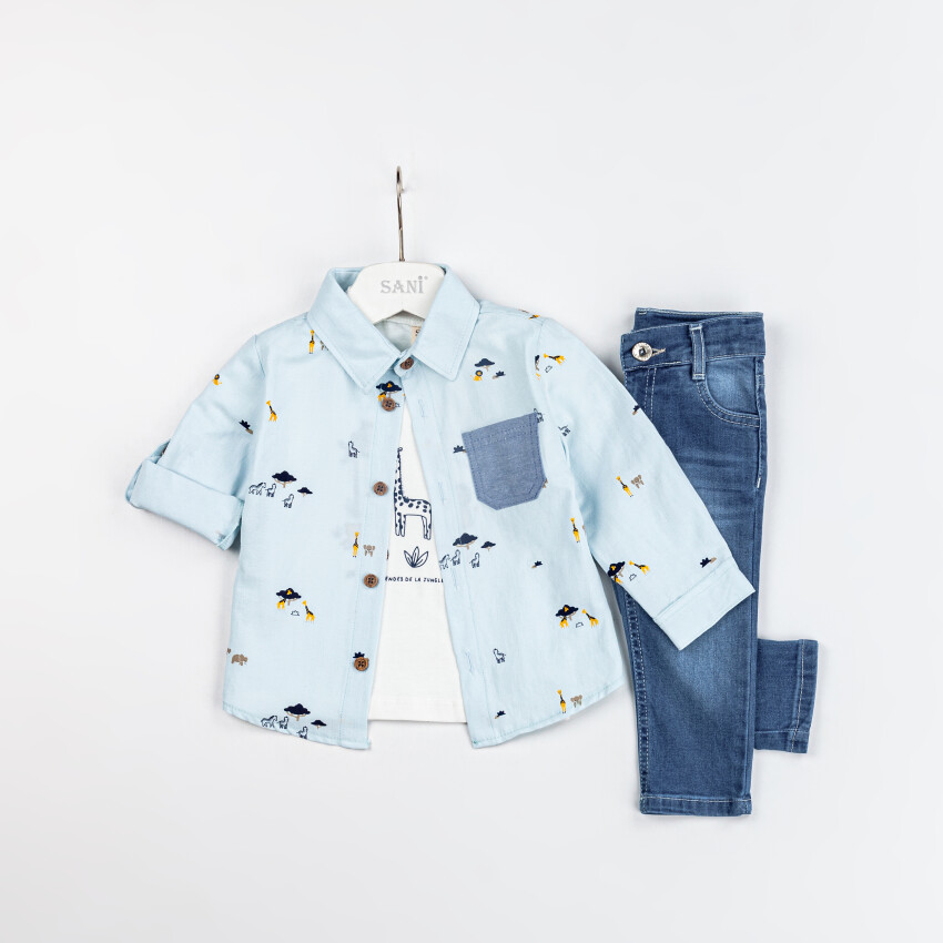 Wholesale 3-Piece Baby Boys Jean Pants Shirt and T-shirt Set 9-24M Sani 1068-9915 - 4