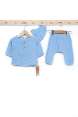 Wholesale 3-Piece Baby Boys Muslin T-shirt and Pants Set 0-3M BabyZ 1097-4771 Синий