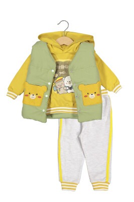 Wholesale 3-Piece Baby Boys Puffer Vest, Sweatshirt and Pants 6-18M Boncuk Bebe 1006-6078 - 1