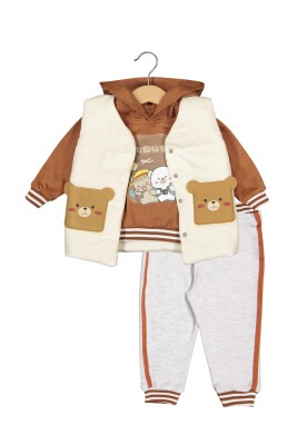 Wholesale 3-Piece Baby Boys Puffer Vest, Sweatshirt and Pants 6-18M Boncuk Bebe 1006-6078 - 2