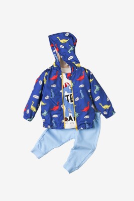 Wholesale 3-Piece Baby Boys Raincoat Set with Sweatpants and T-shirt 9-24M Kidexs 1026-90094 Светло-серовато- синий