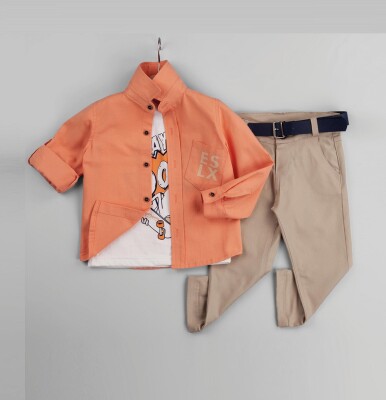 Wholesale 3-Piece Baby Boys Shirt Set with T-Shirt and Pants 6-24M Gold Class 1010-1229 Орандево-розовый 