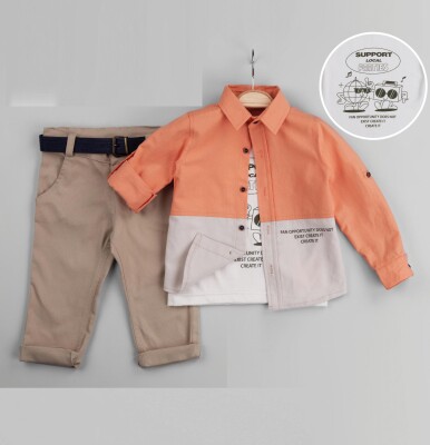 Wholesale 3-Piece Baby Boys Shirt Set with T-Shirt and Pants 6-24M Gold Class 1010-1230 Орандево-розовый 