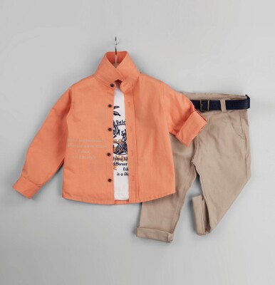 Wholesale 3-Piece Baby Boys Shirt Set with T-Shirt and Pants 6-24M Gold Class 1010-1231 Орандево-розовый 