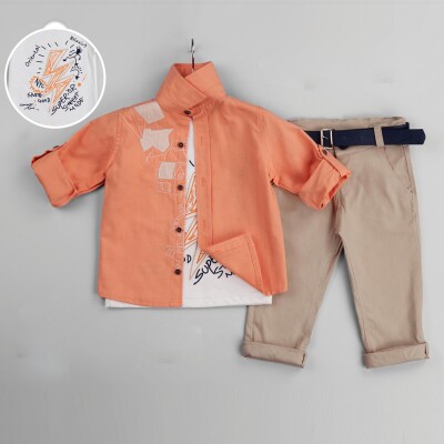 Wholesale 3-Piece Baby Boys Shirt Set with T-Shirt and Pants 6-24M Gold Class 1010-1232 Орандево-розовый 