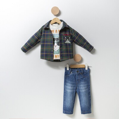 Wholesale 3-Piece Baby Boys Shirt T-shirt and Denim Pants Set 9-24M Cumino 1014-CMN3357 - Cumino