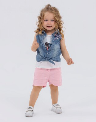 Wholesale 3-Piece Baby Girls Denim Shirt T-shirt and Shorts Set 9-24M Miss Lore 1055-5321 - Miss Lore
