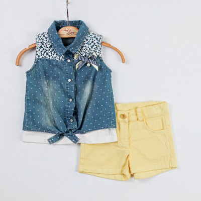 Wholesale 3-Piece Baby Girls Denim Shirt T-shirt and Shorts Set 9-24M Miss Lore 1055-5321 - Miss Lore (1)