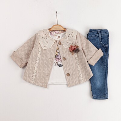 Wholesale 3-Piece Baby Girls Jacket T-shirt and Denim Pants Set 9-24M Miss Lore 1055-5525 - Miss Lore (1)