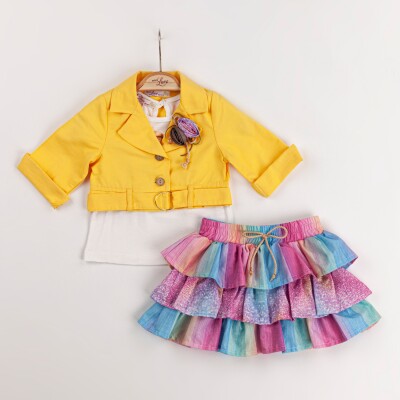 Wholesale 3-Piece Baby Girls Jacket T-shirt and Skirt Set 9-24M Miss Lore 1055-5529 Жёлтый 