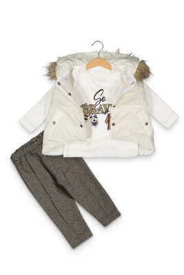 Wholesale 3-Piece Baby Girls Puffer Vest, Sweatshirt and Pants 6-18M Boncuk Bebe 1006-6087 - 2