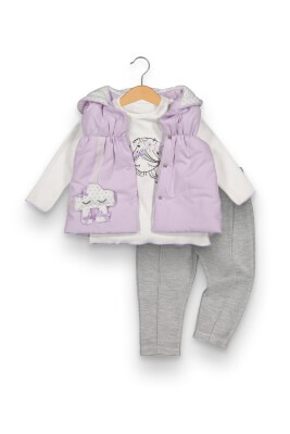 Wholesale 3-Piece Baby Girls Puffer Vest, Sweatshirt and Sweatpants 6-18M Boncuk Bebe 1006-6060 - 2