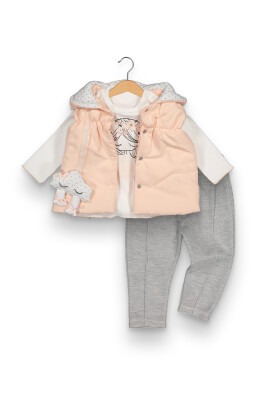 Wholesale 3-Piece Baby Girls Puffer Vest, Sweatshirt and Sweatpants 6-18M Boncuk Bebe 1006-6060 Лососевый цвет