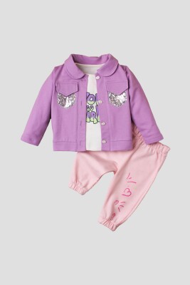 Wholesale 3-Piece Baby Girls Set with Jacket, Pants and T-Shirt 9-24M Kidexs 1026-90122 - 1