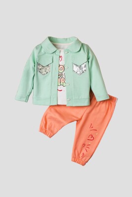Wholesale 3-Piece Baby Girls Set with Jacket, Pants and T-Shirt 9-24M Kidexs 1026-90122 - 2