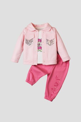 Wholesale 3-Piece Baby Girls Set with Jacket, Pants and T-Shirt 9-24M Kidexs 1026-90122 - 3