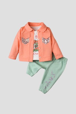 Wholesale 3-Piece Baby Girls Set with Jacket, Pants and T-Shirt 9-24M Kidexs 1026-90122 Лососевый цвет