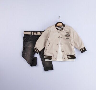 Wholesale 3-Piece Boys Jacket T-shirt and Denim Pants Set 6-9Y Gold Class 1010-3225 Бежевый 