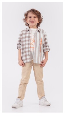 Wholesale 3-Piece Boys Shirt T-shirt and Pants Set 1-4Y Lemon 1015-9890 Бежевый 