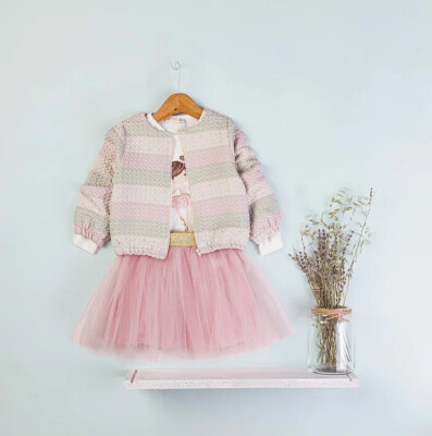 Wholesale 3-Piece Floral Print Bodysuit Jacket and Tulle Skirt Set for Girls 1-4Y BabyRose 1002-4582 - Babyrose