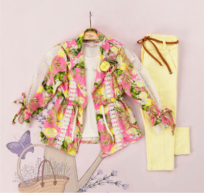 Wholesale 3-Piece Girl Coat Set with Pants and T-shirt 2-6Y Miss Lore 1055-5132 - 3