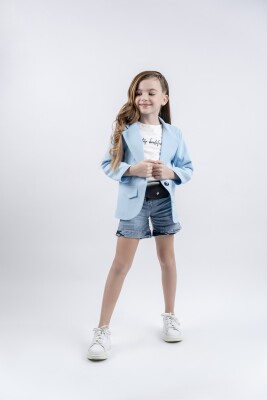 Wholesale 3-Piece Girls Denim Shorts T-shirt and Jacket Set 5-8Y Eray Kids 1044-13255 - 3