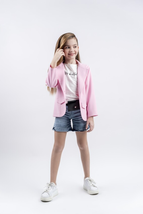 Wholesale 3-Piece Girls Denim Shorts T-shirt and Jacket Set 5-8Y Eray Kids 1044-13255 - 4